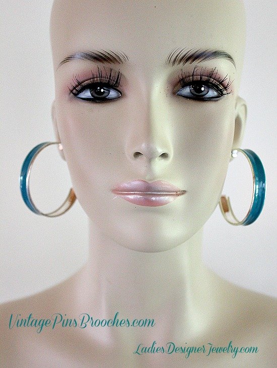 Vintage Turquoise Blue Pierced Hoop Earrings Bangle Bracelet Set, Women's Ladies Designer Jewelry Bracelets Earrings, Wedding Bridal Casual Dress