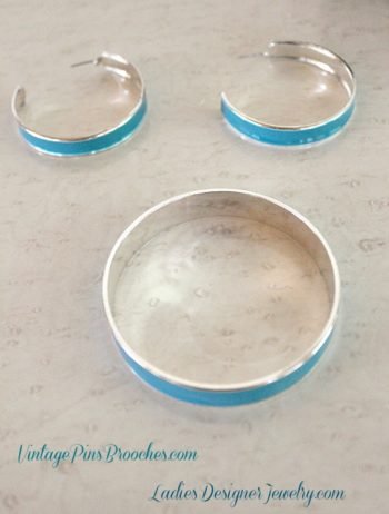 Vintage Turquoise Blue Pierced Hoop Earrings Bangle Bracelet Set, Women's Ladies Designer Jewelry Bracelets Earrings, Wedding Bridal Casual Dress