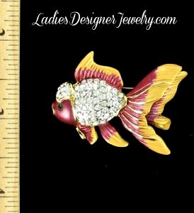 Gold Fish Pin Brooch Pave Rhinestone Brooch Marine Life Gold Coral, Gold Fish Figural Pin Broach M2Y, Crystals Pave Diamond Fish Broche Pins