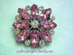 Vintage Rhinestone Navette Lavender Purple Amethyst Flower Pin Brooch, Flowers Burst Rhinestones Designer, Vintage Lavender Amethyst Flower Pins Brooches Designer Jewelry
