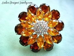 Vintage Rhinestone Brown Topaz Citrine Flower Pin Brooch Jewelry Pins, Flowers Burst Rhinestones Designer