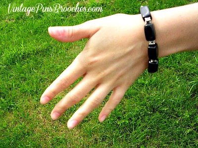 Vintage Black Silver Tone Black Onyx Semi Precious Bracelet, Black Onyx Gemstone Bracelet Bracelets, Ladies Women's Designer Fashion Jewelry, Weddings, Church, Dress, Formals