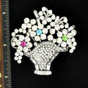 Bouquet Of Flowers Crystal Pin Rhinestone Designer Ladies Flower Pins, Floral Pin Florist Jewelry N78, Vase Of Flower Brooch Pins