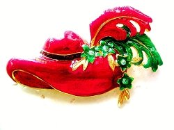 Ladies Vintage Purple Rhinestone Hat Brooch Christmas Pin, Vintage Red Green Enamel Hat Brooches Pins Holiday, Red Hat Society Brooches Pins Designer Fashion Jewelry