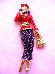 Ladies Vintage Designer Purple Red Rhinestone Art Deco Pin Brooch, Red Hat Society Pins Brooches, Fashion Pins Brooches Women Woman
