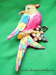 Vintage Gold-Plate Huge Rhinestone Singing Bird On A Branch Brooch Pin Jewelry, Birds Crystal Brooches Pins Jewelry