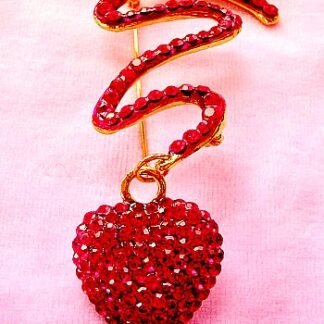 Vintage Ruby Red Rhinestone Dangling Heart Pin Brooch For Women, Valentines Day Heart Brooches Pins, Christmas Pins, Wedding Bridal Heart Brooch