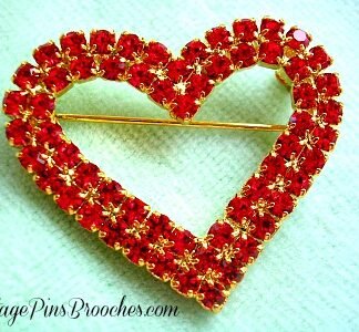 Ruby Red Rhinestone Vintage Heart Pin Brooch, Valentine's Day Heart Brooches Pins With Rhinestones, Weddings Brides Bridal Heart Jewelry Hair Accessory