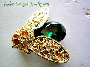 Vintage Emerald Green Rhinestone Fly Insect Bug Bee Pin Brooch Jewelry, flys insects brooches