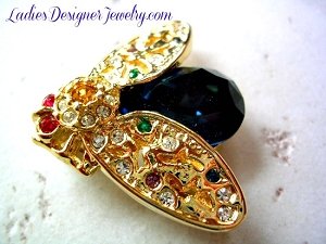 Vintage Blue Sapphire Rhinestone Fly Insect Bug Bee Pin Brooch Jewelry, flys insects brooches pins rhinestones