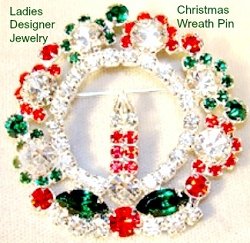 vintagechristmaswreathpin_prongsetchristmasbrooch_rhinestonechristmaswreathbrooch_estatebroochpins_diamondwreathpin_rubywreathbrooch_ladiesdesignerjewelry