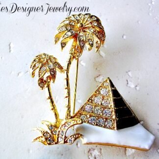 Vintage Pyramid Pin Brooch, Pyramind Brooches Pins Rhinestones Crystal Diamonds, Egypt Egyptology, Pharaoh, Giza Pyraminds, Valley Of The Kings Tombs, Desert Scene Palm Trees