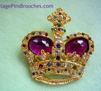 Vintage Rhinestone Purple Amethyst Royal Queens Princess Crown Pin Brooch, Crown Brooches Pins Rhinestones, Prom Pageant Homecomming Crown Crowns Pins Brooches, Ladies Designer Fashion Jewelry, Women's Bridal Wedding Crown Hair Accessory