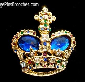 Blue Sapphire Vintage Crown Pin Brooch Rhinestones, Rhinestone Crown Pins Brooches, Prom Homecomming Beauty Pageants Jewelry, Wedding Bridal Bride Crown Hair Accessory