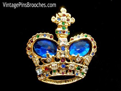 Blue Sapphire Vintage Crown Pin Brooch Rhinestones, Rhinestone Crown Pins Brooches, Prom Homecomming Beauty Pageants Jewelry, Wedding Bridal Bride Crown Hair Accessory