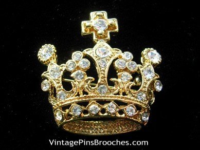 Vintage Christian Religious Diamond Crown Pin Brooch, Christian Crusader Crusade Crown Brooch Pin Rhinestones, Religious Vintage Rhinestone Crown Brooches Pins Designer Fashion Jewelry Catholic