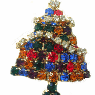 Vintage Emerald Ruby Amethyst Diamond Rhinestone Christmas Tree Brooch Pin, Christmas Tree Brooches Pins With Rhinestones, Ladies Women's Holiday Estate Pins Brooches Designer Jewelry