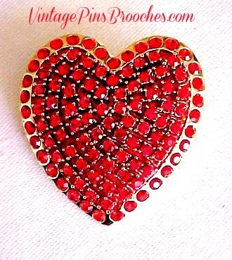 Vintage Valentine's Day Ruby Red Rhinestone Heart Brooch Pin Ladies Designer Jewelry Love Pins Hearts