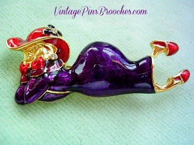 Vintage Red Hat Society Pin Brooch, Ruby The Red Hat Lady Pins Brooches Designer Ladies Jewelry, Red Hatter Pins, Purple Red Enamel Red Hat Society Lady Brooches, Hat Pins Brooches