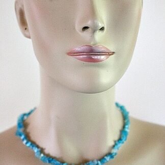 Vintage Aqua Marine Or Light Turquoise Blue Quartz Semi Precious Graduated Chip Stone Necklace Necklaces, Ladies Designer Fashion Necklaces