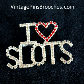 I Love Slots Rhinestone Heart Casino Las Vegas Brooch Pin, Gaming Slot Machines Slots, Vintage Brooches Pins Diamond Rhinestone