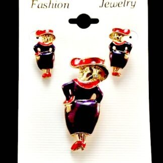 Vintage Ruby The Red Hat Brooch Pin Pierced Earrings Set, Ladies Purple Red Fashion Lady Pins Brooches Earrings, Classics Ladies Hat Pin Weddings Church Formals Special Occasion