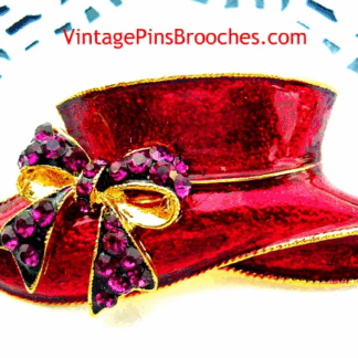 Vintage Designer Ruby Red Enamel Hat Pin Brooch With Amethyst Purple Rhinestones, Ladies Designer Hat Brooches Pins Jewelry, Hats Wedding Church Formals Special Occasion