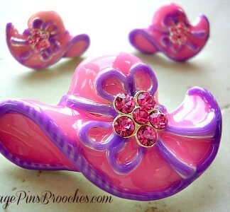 Vintage Pink Sapphire Rhinestone Hat Brooch Pin Pierced Stud Earrings Set, Fashion Church Wedding Bridal Hat Pins Brooches Lavender Purple Enamel, Ladies Women's Designer Dress Jewelry