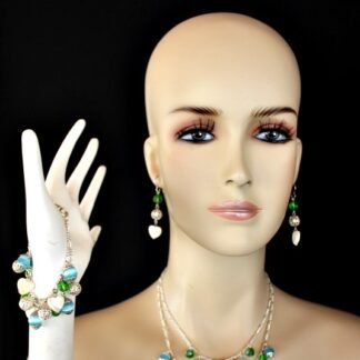 Women's Vintage Pearl Shell Heart Glass Beaded Necklace Bracelet Earring Set, Ladies Designer Fashion Jewelry