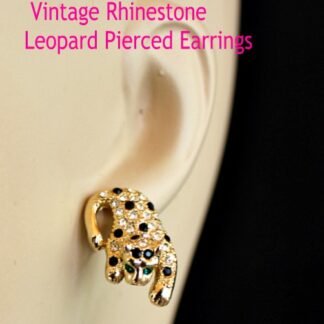 Women's Vintage Leopard Pierced Earrings Black Emerald Diamond Rhinestones, Ladies Designer Fashion Jewelry