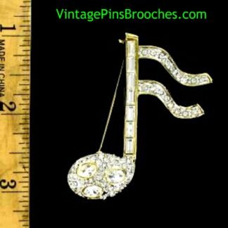 Vintage Rhinestone Musical Sixteenth Note Pin Brooch Estate Jewelry