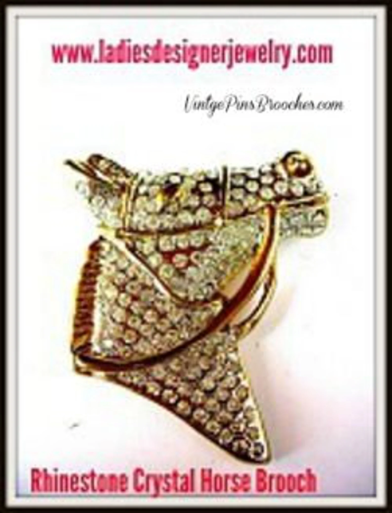 Vintage Rhinestone Horse Head Brooch Pin Jewelry.
